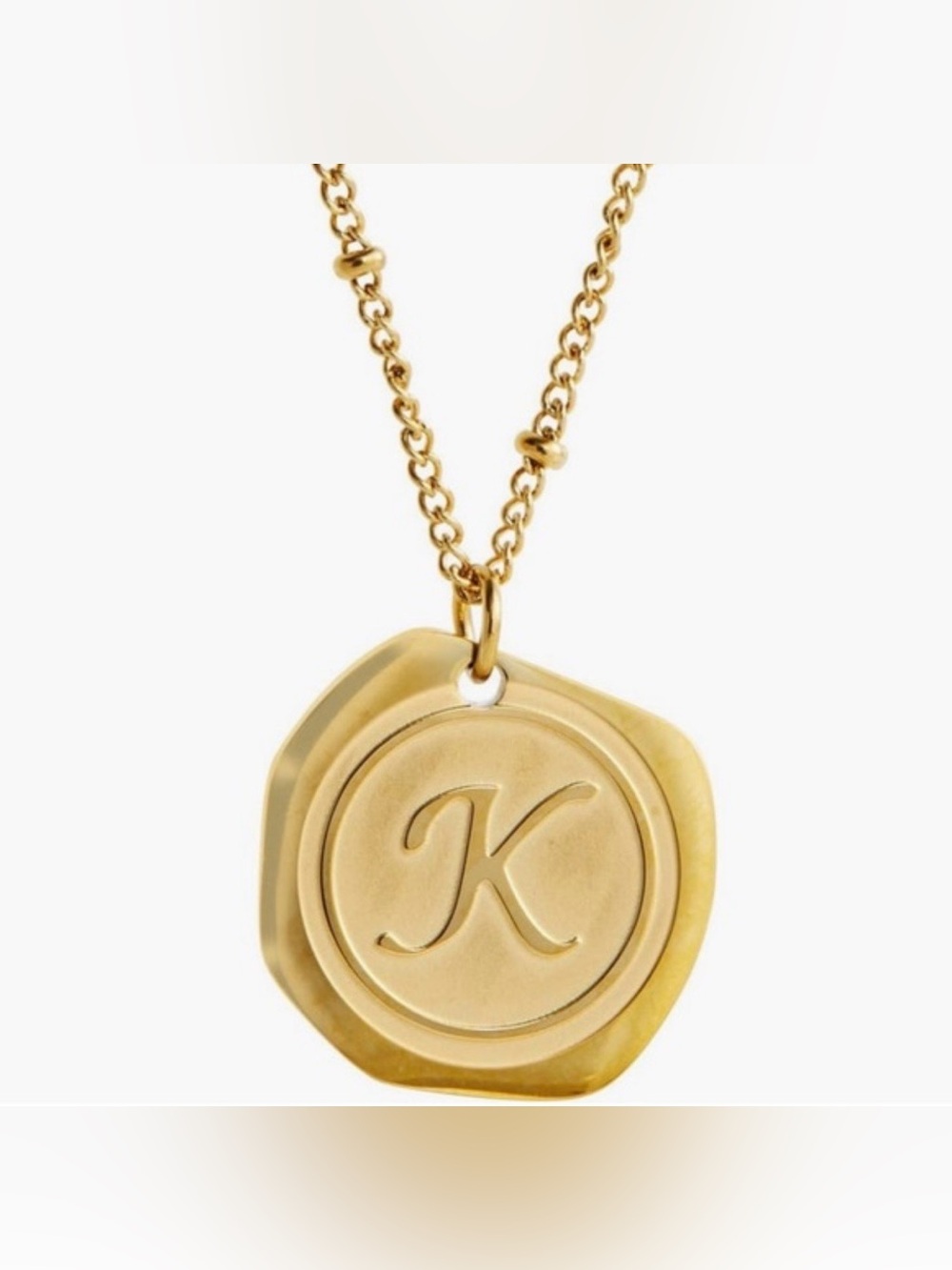Savvy Cie Jewels 22K Gold Plated Stainless Steel Coin "K" Initial Necklace NWOT